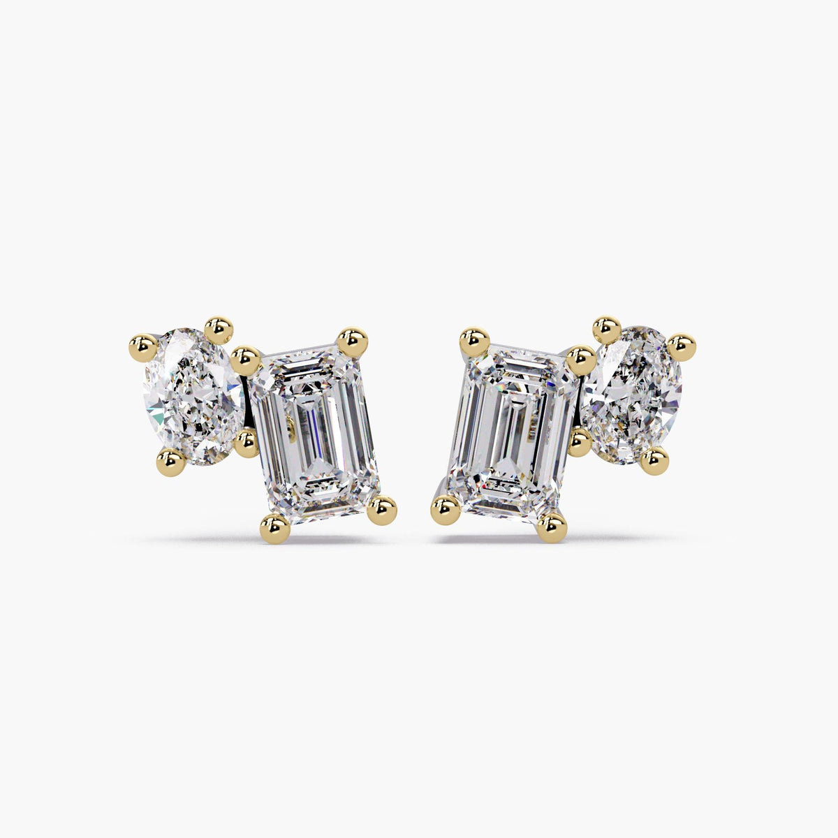 14K Gold Emerald & Oval Lab Grown Diamond Toi Et Moi Stud Earrings, 1.50 CTW