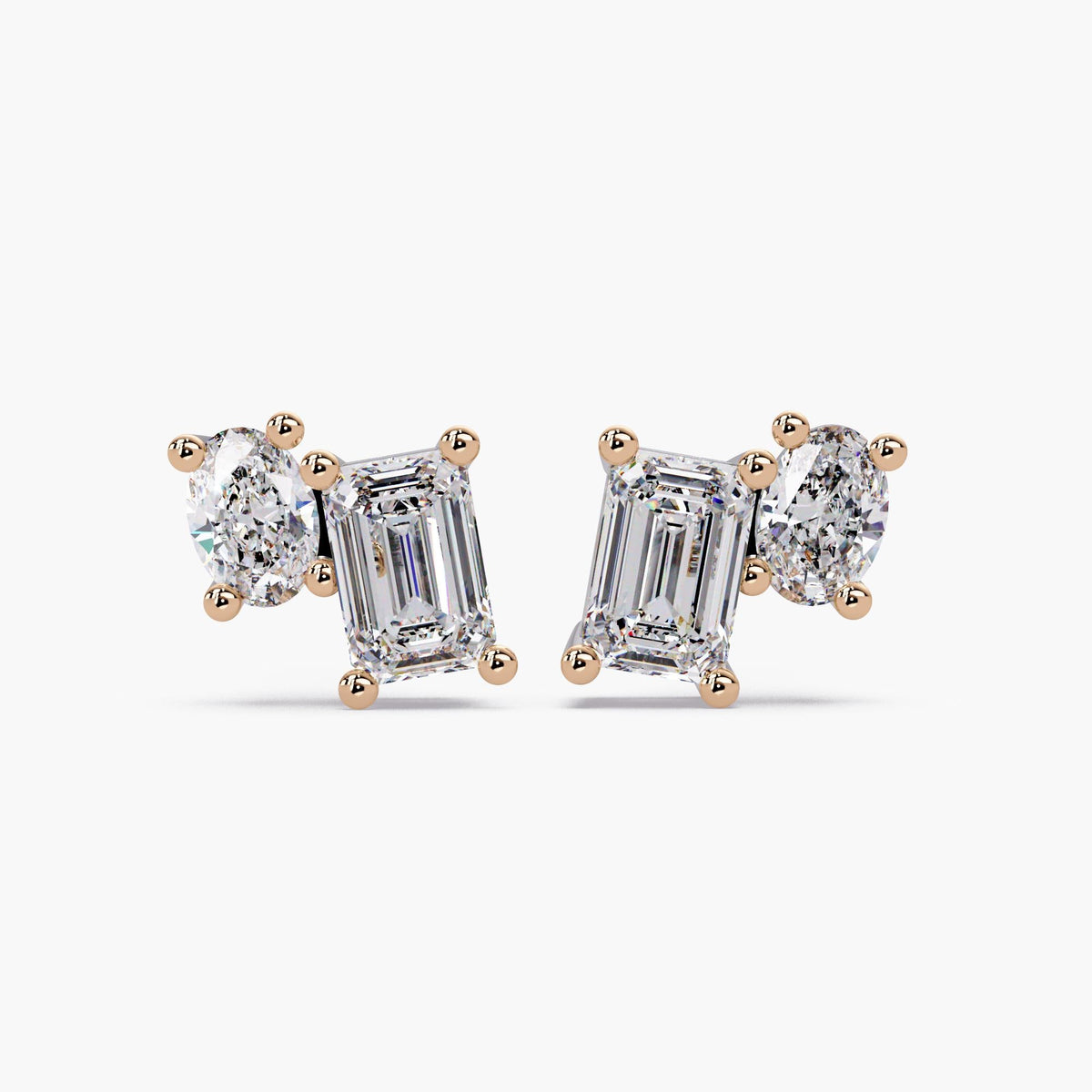 14K Gold Emerald & Oval Lab Grown Diamond Toi Et Moi Stud Earrings, 1.50 CTW