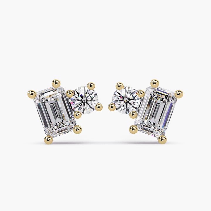 Toi et Moi Lab Grown Diamond Stud Earrings: 14K Gold 1.25 Ct Double Solitaire