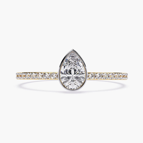 Dainty 14k Gold Pear Diamond Engagement Ring: Bezel Setting, 0.40 CTW