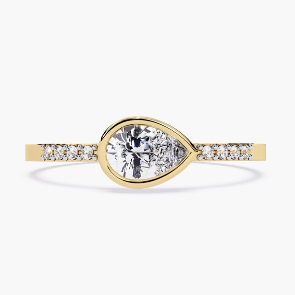 East West Pear Diamond Ring in 14K Gold, Bezel Set 0.30 Ct Natural Diamond, Dainty Stacking Gold Ring, Everyday Fine Jewelry Gift