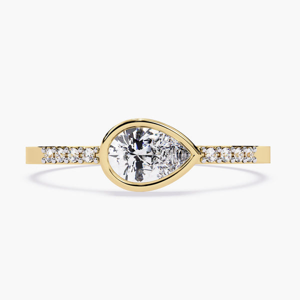 14K Gold Pear Natural Diamond Solitaire Ring, 0.35 CTW, Bezel Setting