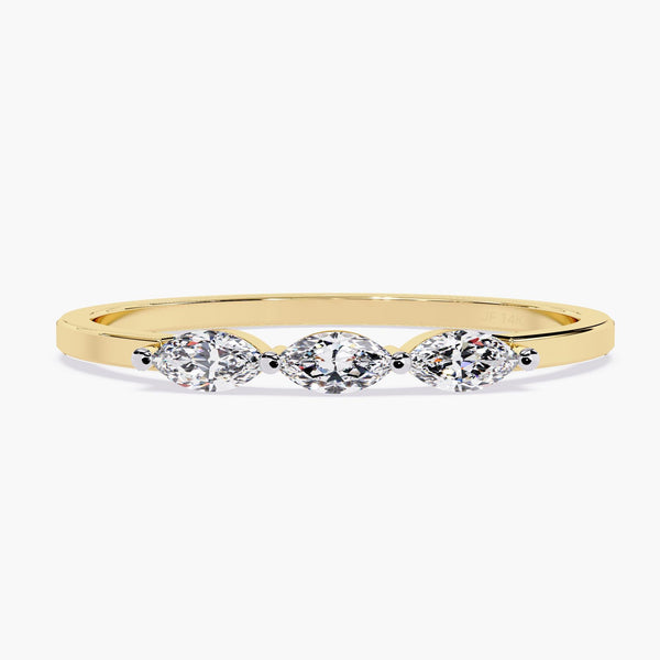 Marquise Diamond Wedding Band | Three Stone Gold Band | Shared Prong Ring | Diamond Bridal Ring | Bride to Be Gift | Dainty Gold Jewelry