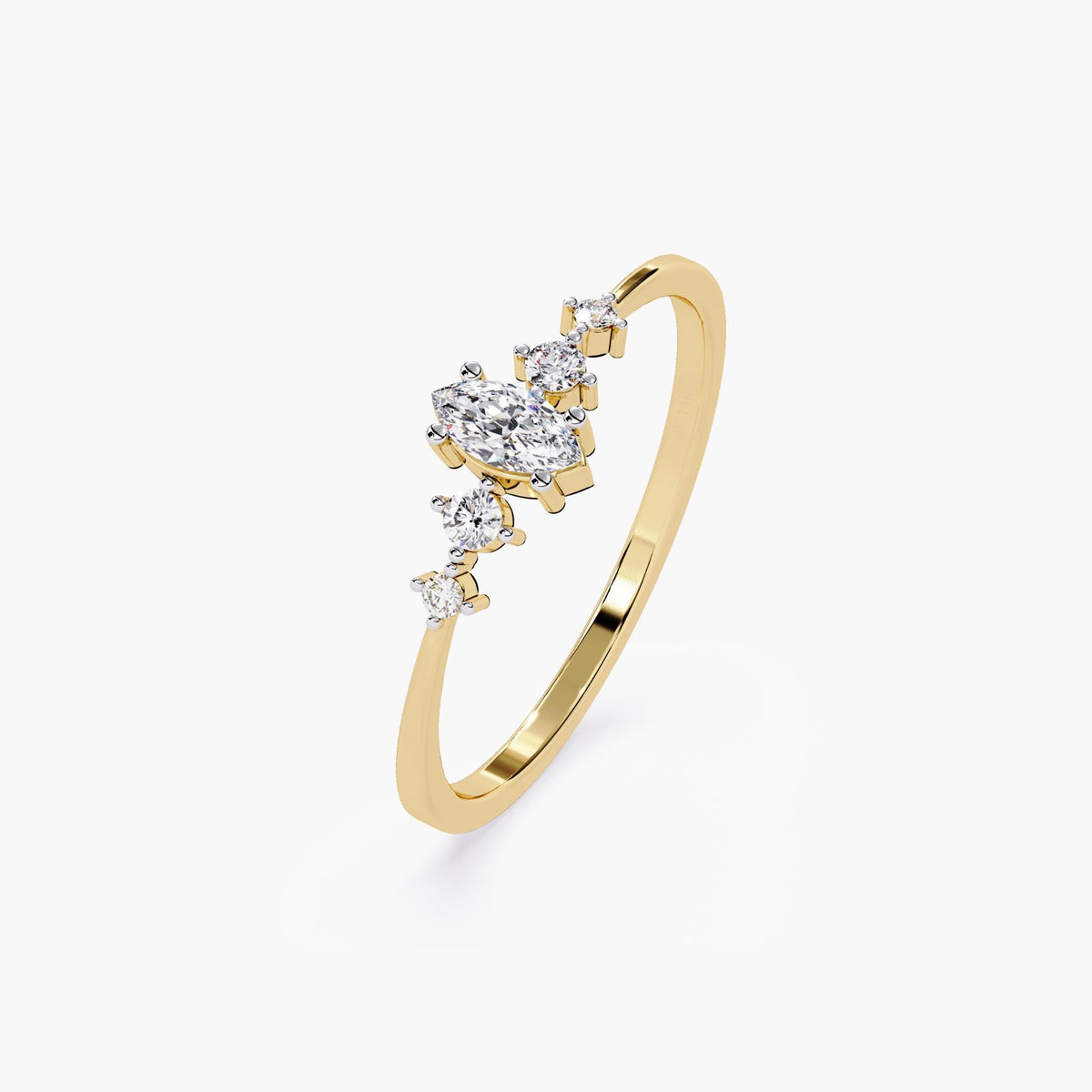 Bridal Diamond Collection Marquise Cut Ring Yellow Gold Band Vintage Style Wedding Ring Five Stone Design Classic Engagement Band Premium Quality Construction Diamond Accent Details Elegant Craftsmanship Beautiful Heirloom Piece