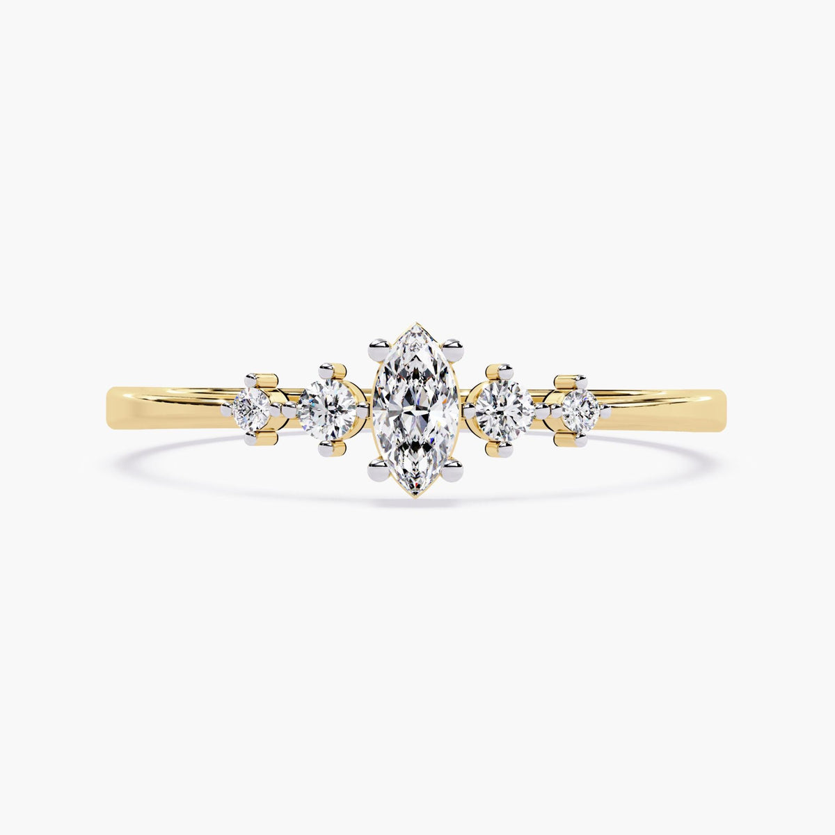 Tiny Marquise Diamond Ring, 5 Stone Diamond Anniversary Gift, 14K Gold Dainty Engagement Ring, Rustic Diamond Jewelry