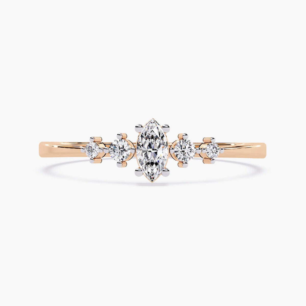 Tiny Marquise Diamond Ring, 5 Stone Diamond Anniversary Gift, 14K Gold Dainty Engagement Ring, Rustic Diamond Jewelry