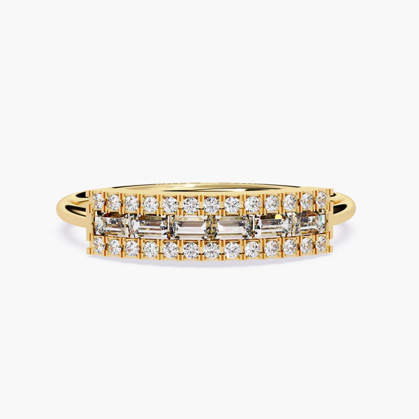 14K Gold Natural Diamond 3-Row Bar Ring, 0.30 CTW