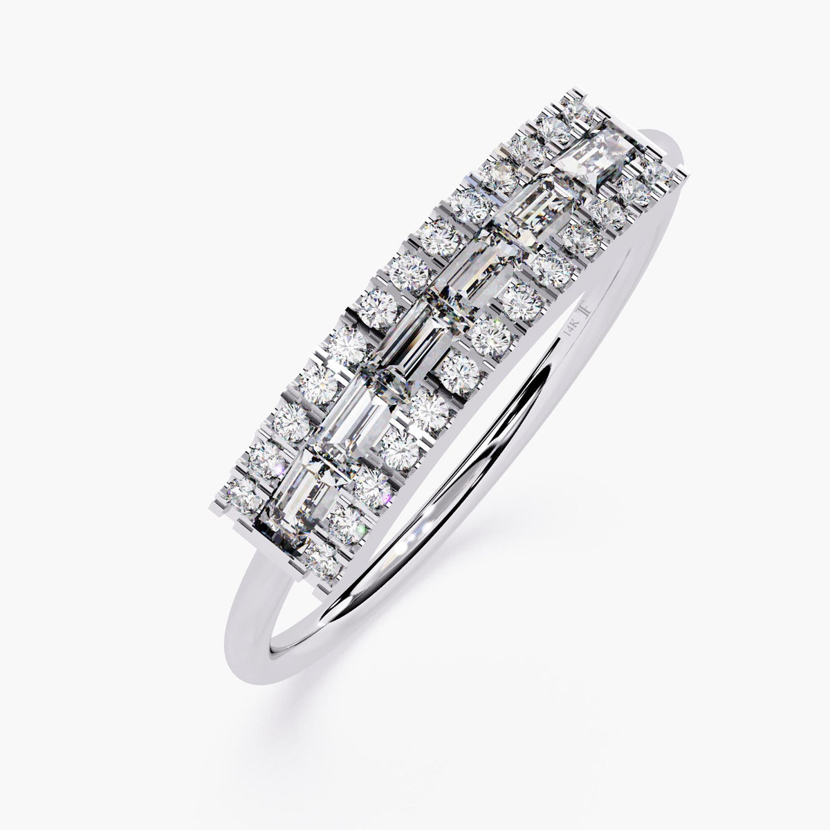 Baguette and Round Diamond Band, Gold Diamond Baguette Half Eternity Ring, Micropave Diamond Wedding Band