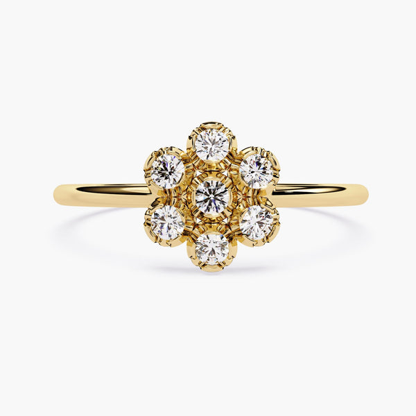 Floral Diamond Band | Statement Ring Gift for Women | Delicate Gold Flower Ring | Bridal Wedding Band | Graduation & Anniversary Gift