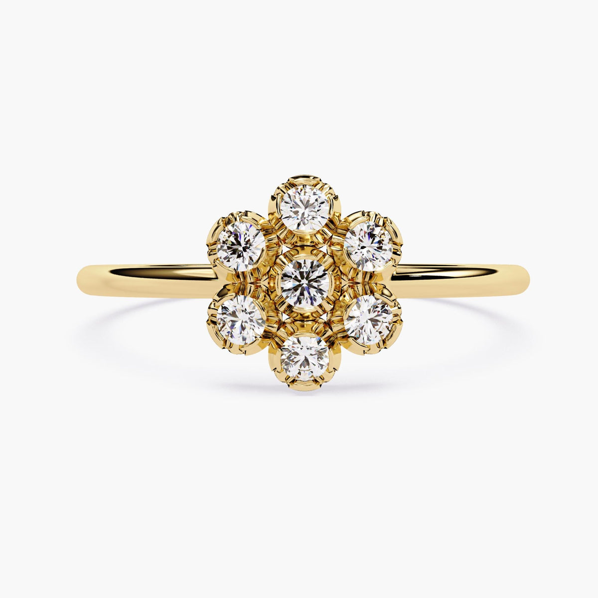 Vintage Floral Diamond Ring White Gold Band Lab Grown Diamond Cluster Bridal Set Flower Accent Design Delicate Band Statement Piece Seven Stone Cluster Ring Dainty Wedding Band Modern Engagement Ring Unique Bridal Collection