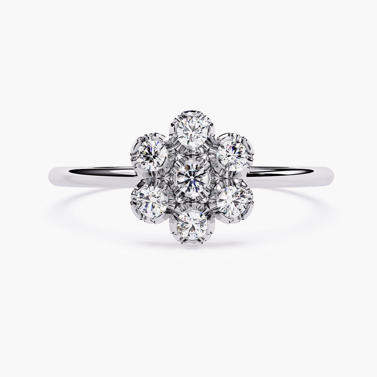 Cluster Diamond Ring Floral Pattern Lab Grown Stones White Gold Band Vintage Style Wedding Set Seven Stone Design Modern Bridal Collection Statement Piece Unique Engagement Ring Delicate Band Art Deco Inspired Flower Accent