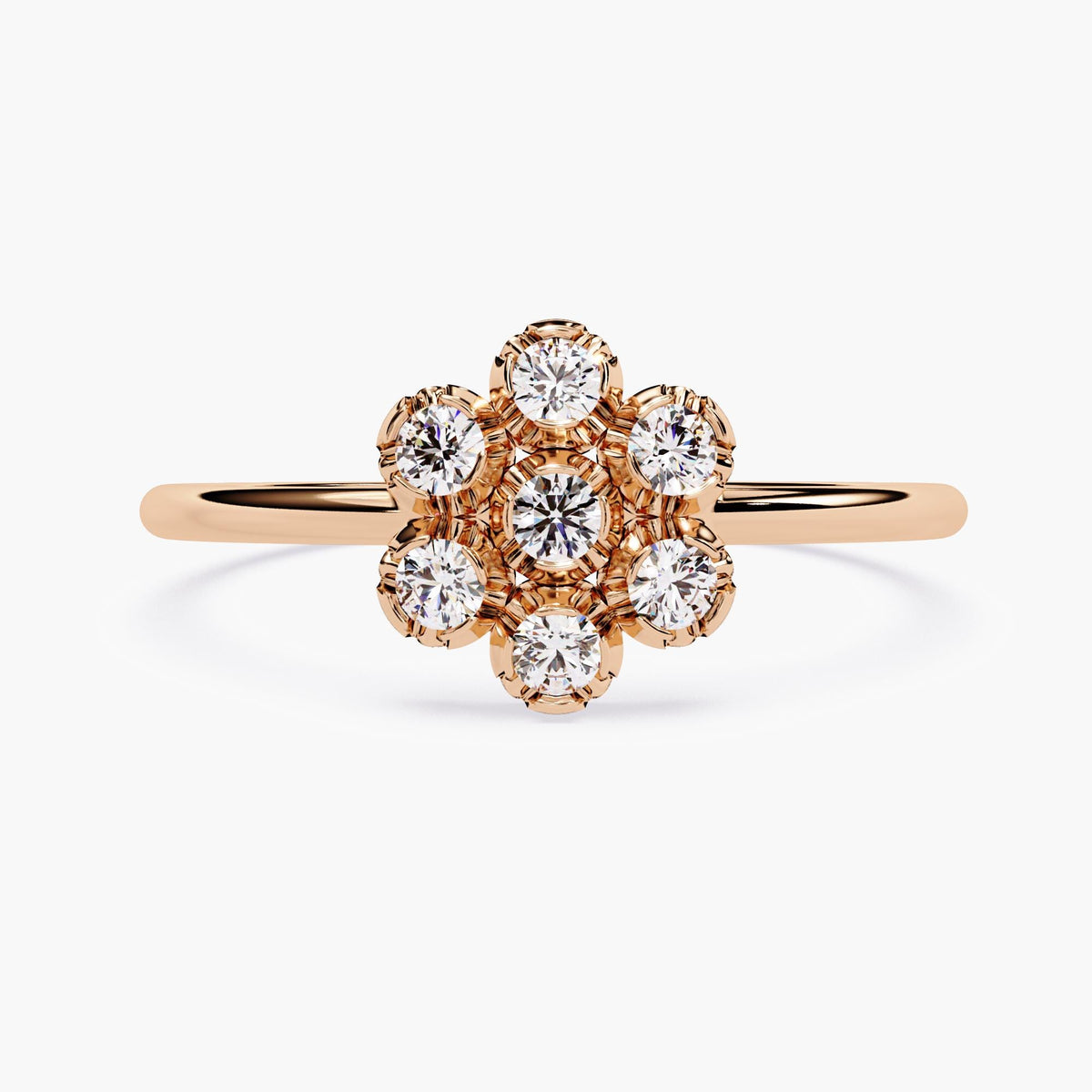 Cluster Diamond Ring Floral Pattern Lab Grown Stones White Gold Band Vintage Style Wedding Set Seven Stone Design Modern Bridal Collection Statement Piece Unique Engagement Ring Delicate Band Art Deco Inspired Flower Accent