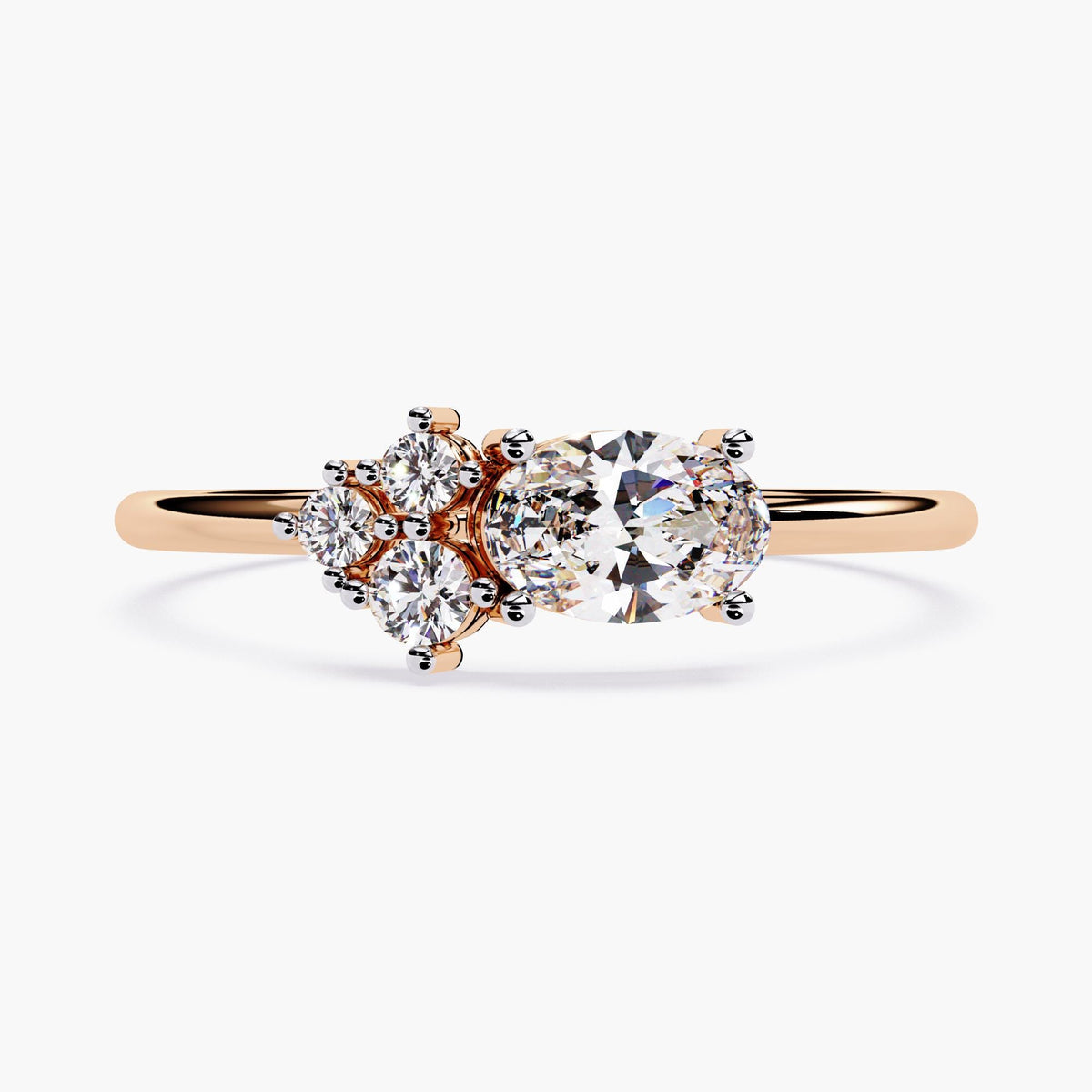 Engagement Gold Ring, 14K Gold Ring, Dainty Diamond Ring, 14K Solid Gold East West Oval Cut Cluster Ring, Promise Ring, Mothers Day Sale