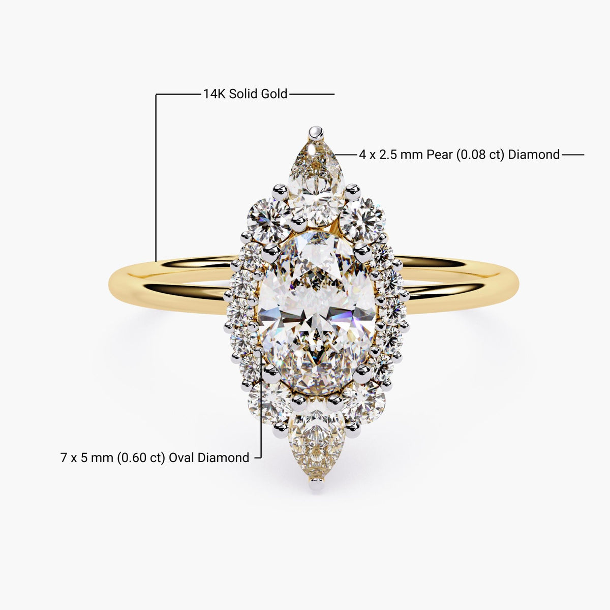 Starburst Halo Oval Cut Lab Diamond Engagement Ring, 14K Gold Cluster Halo Wedding Ring, Sunburst Engagement Ring, Art Deco Ring For Her