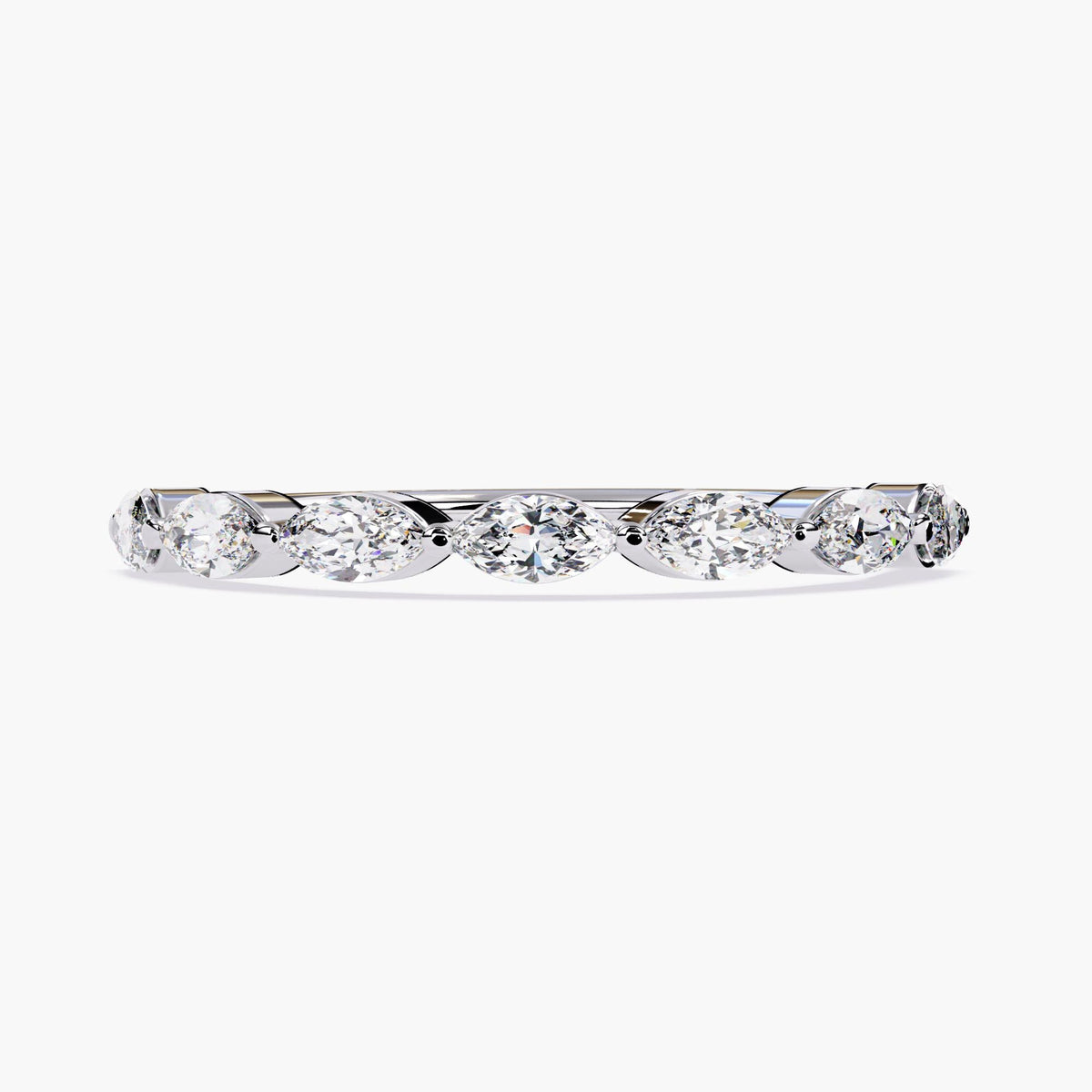 14K Gold Marquise Lab Grown Diamond Wedding Band - Half Eternity Stackable Ring