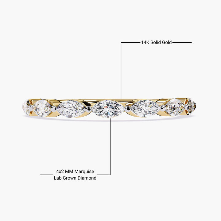 14K Gold Marquise Lab Grown Diamond Wedding Band - Half Eternity Stackable Ring