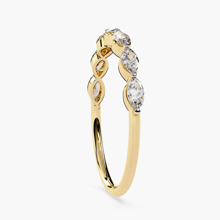 14K Gold Marquise Lab Grown Diamond Wedding Band - Half Eternity Stackable Ring