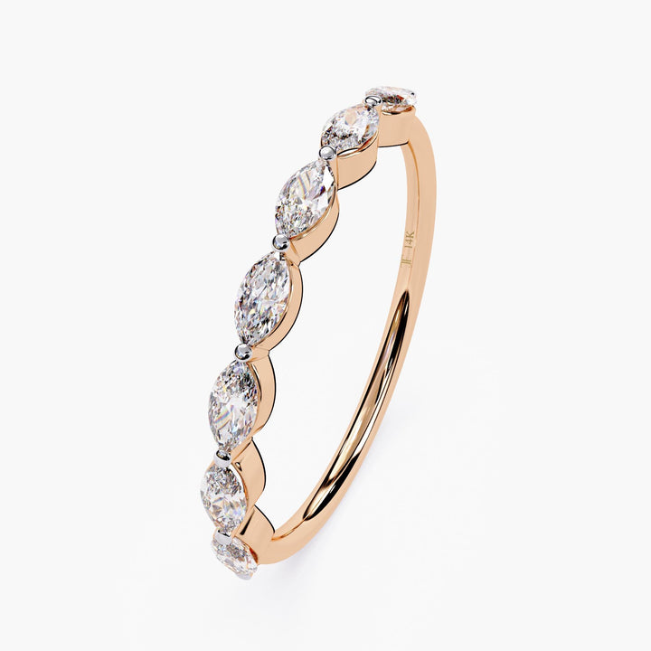 14K Gold Marquise Lab Grown Diamond Wedding Band - Half Eternity Stackable Ring