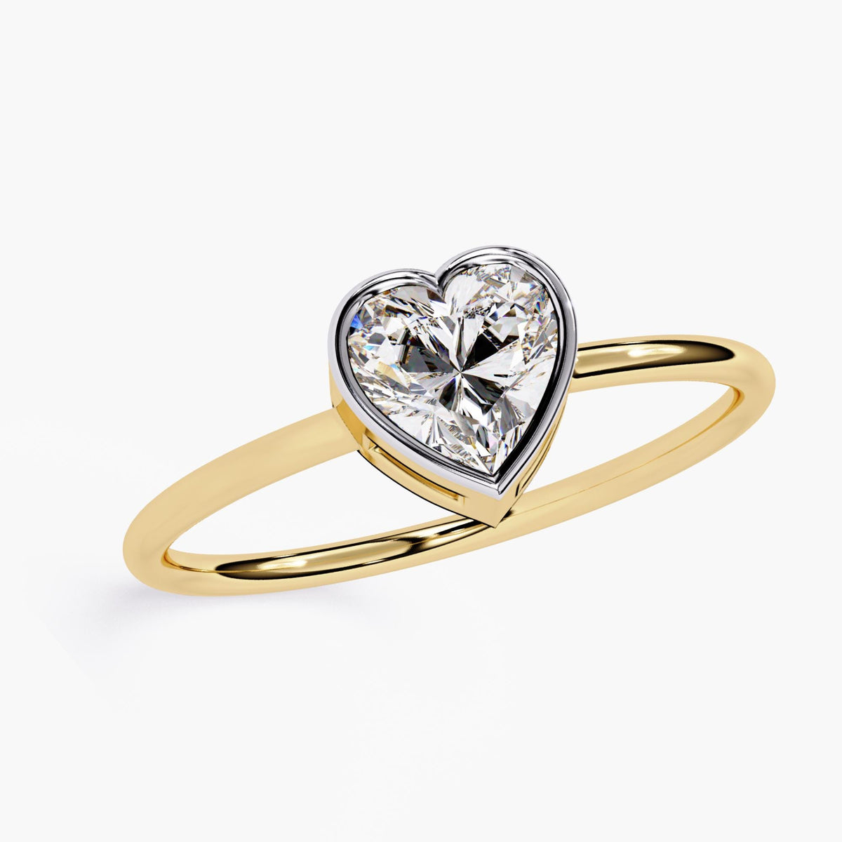Diamond Heart Ring Gold Band Engagement Promise Piece Bezel Set Stone Premium Quality Construction Anniversary Gift Present Love Symbol