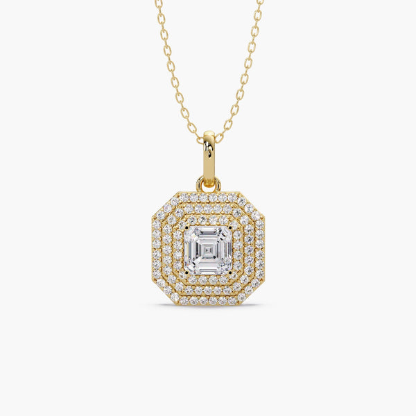 14K Gold Asscher Cut Lab Grown Diamond Halo Pendant Necklace, 0.50 CTW