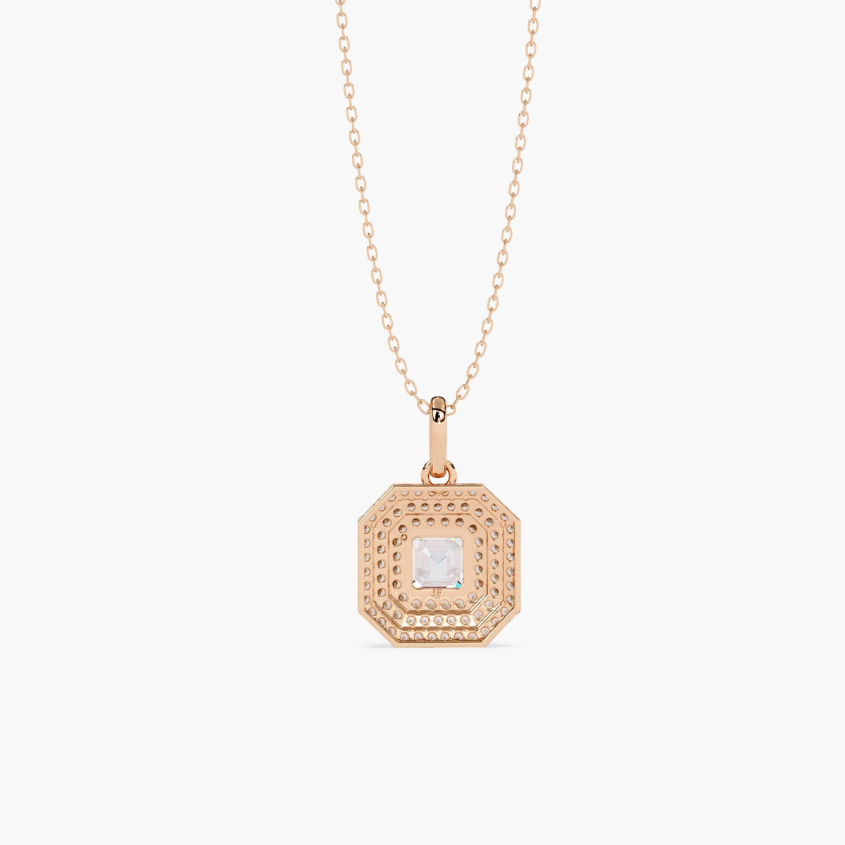14K Gold Asscher Cut Lab Grown Diamond Halo Pendant Necklace, 0.50 CTW