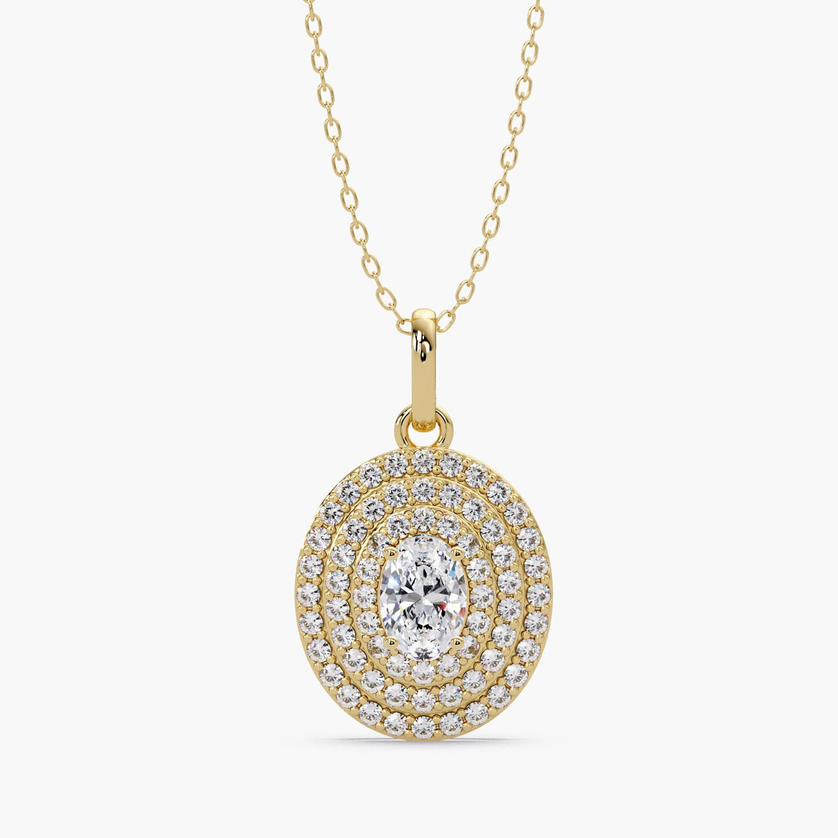 14K Gold Oval Lab Grown Diamond Halo Pendant Necklace, 0.40 CTW, 18 Inch