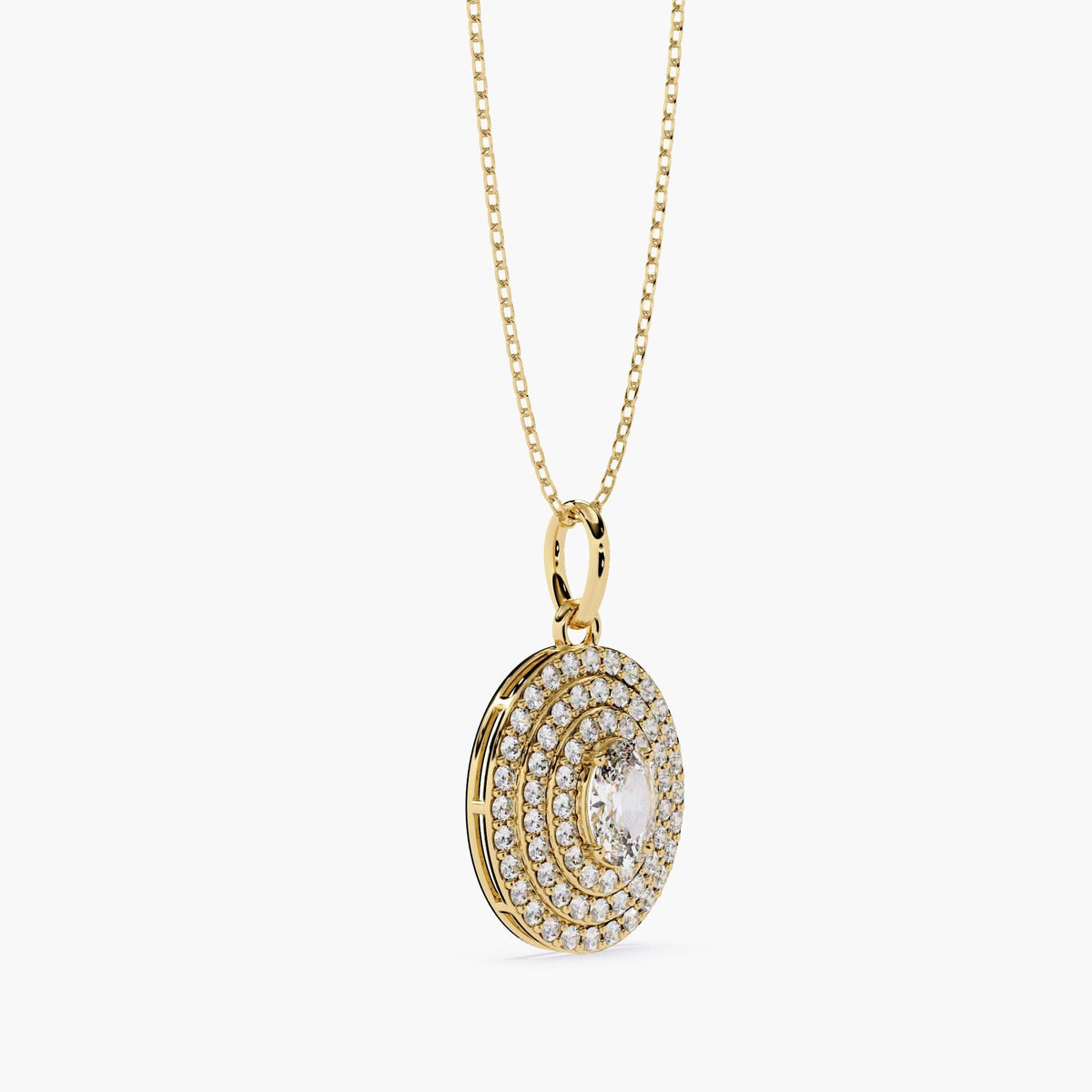 14K Gold Oval Lab Grown Diamond Halo Pendant Necklace, 0.40 CTW, 18 Inch