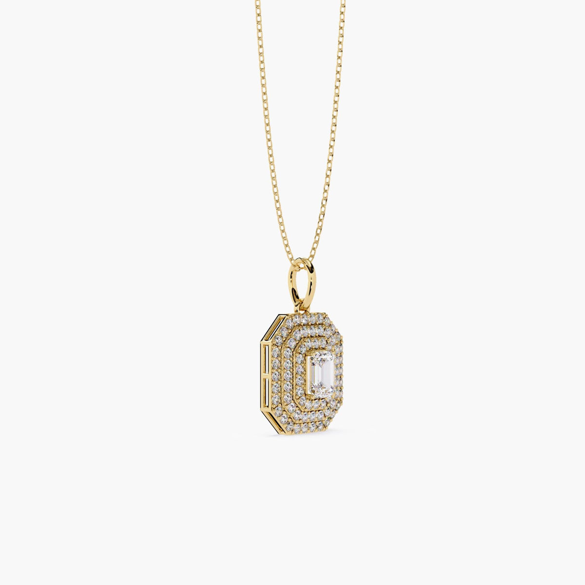 Emerald cut lab grown diamond pendant necklace in 14K solid gold with halo setting, minimalist dainty fine jewelry for women