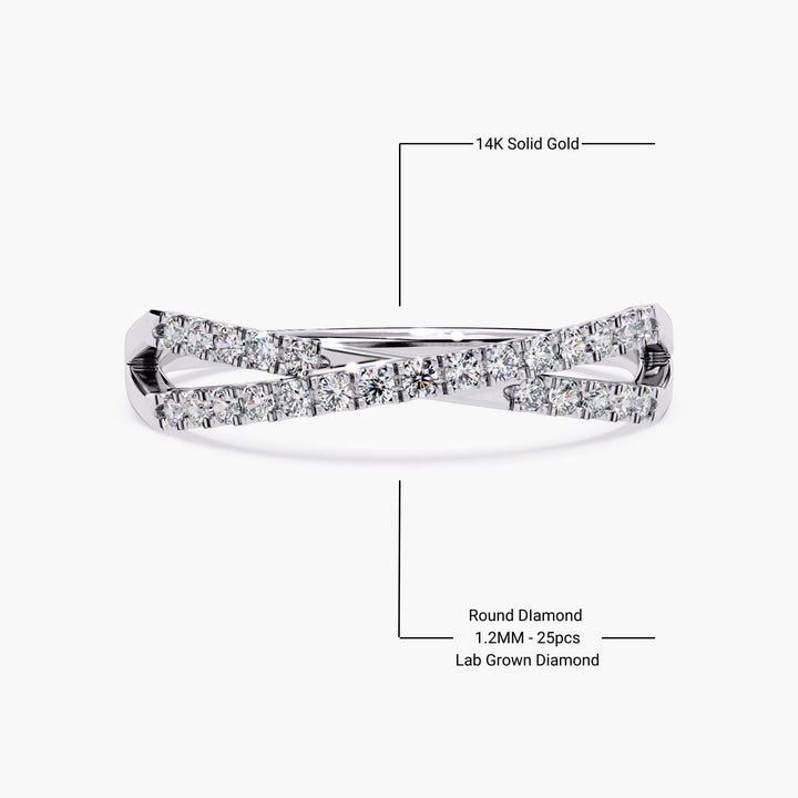 14k Gold Criss Cross Diamond Ring, Dainty Pave Diamond Ring, Criss Cross Ring For Women Minimalist Gold Ring Stack Wedding Band Gift for Her