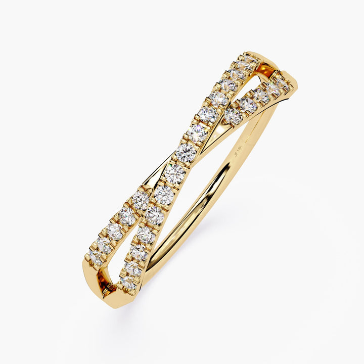 14k Gold Criss Cross Diamond Ring, Dainty Pave Diamond Ring, Criss Cross Ring For Women Minimalist Gold Ring Stack Wedding Band Gift for Her