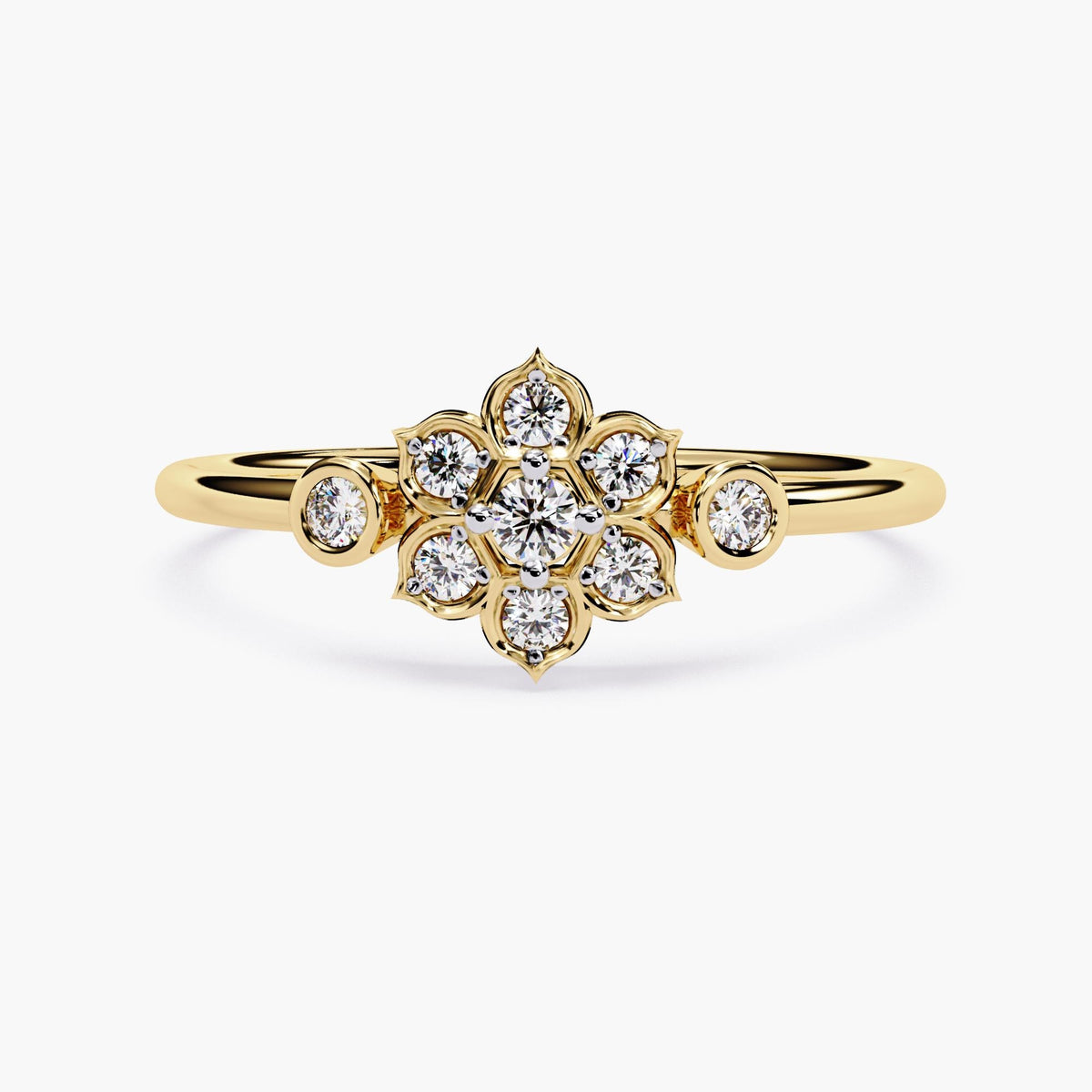 14K Gold Dainty Diamond Ring | Lab Grown Diamond Flower Ring | Minimalist Gold Ring | Bezel Prong Ring | Wedding Band | Gift for Her