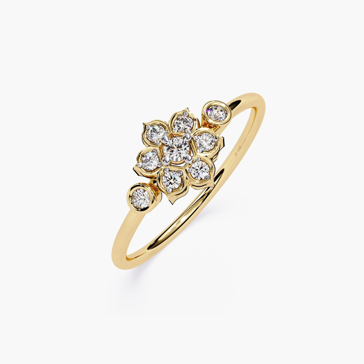 14K Gold Dainty Diamond Ring | Lab Grown Diamond Flower Ring | Minimalist Gold Ring | Bezel Prong Ring | Wedding Band | Gift for Her