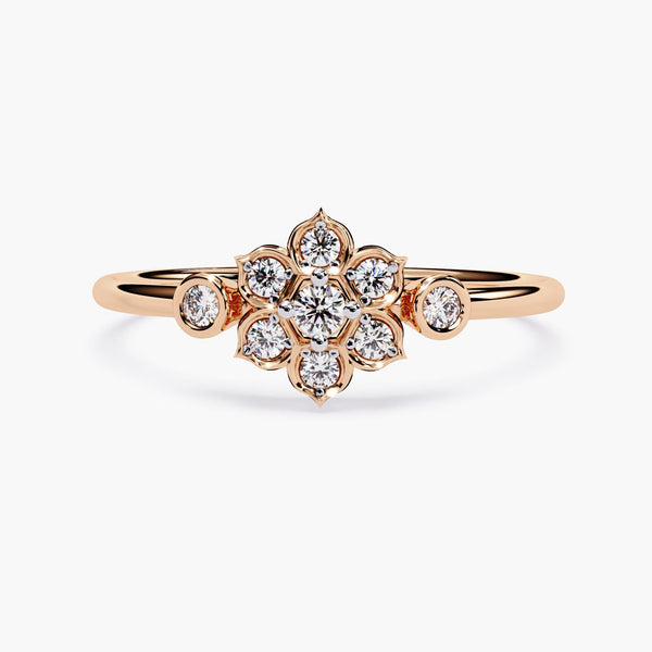 14K Gold Dainty Diamond Ring | Lab Grown Diamond Flower Ring | Minimalist Gold Ring | Bezel Prong Ring | Wedding Band | Gift for Her