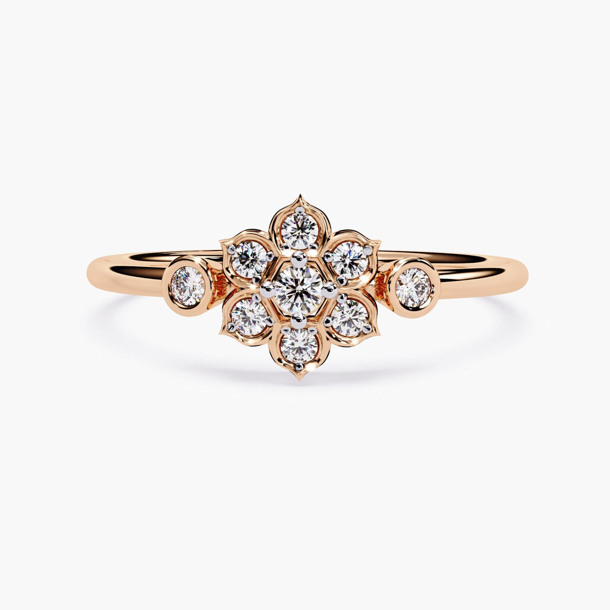 14K Gold Dainty Diamond Ring | Lab Grown Diamond Flower Ring | Minimalist Gold Ring | Bezel Prong Ring | Wedding Band | Gift for Her