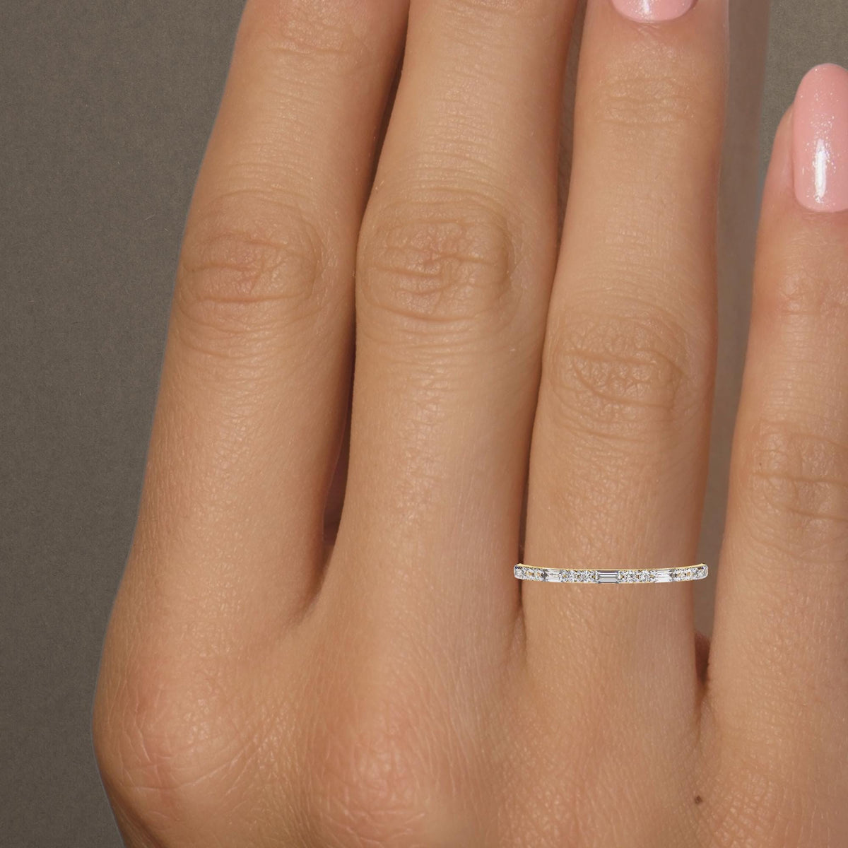 14K Gold Lab Grown Diamond Baguette Ring | Dainty Stacking Wedding Band | Thin Half Eternity Ring | Minimalist Jewelry Gift for Her