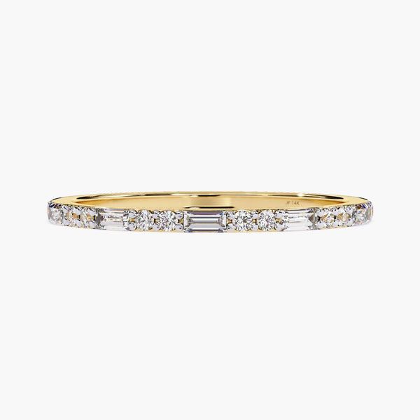 14K Gold Lab Grown Diamond Baguette Ring | Dainty Stacking Wedding Band | Thin Half Eternity Ring | Minimalist Jewelry Gift for Her