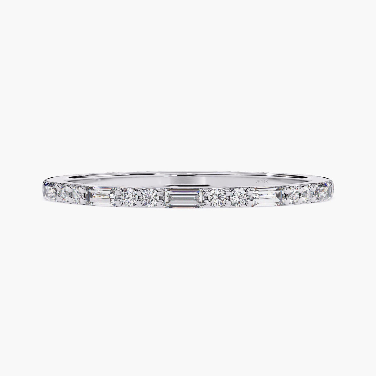 14K Gold Lab Grown Diamond Baguette Ring | Dainty Stacking Wedding Band | Thin Half Eternity Ring | Minimalist Jewelry Gift for Her