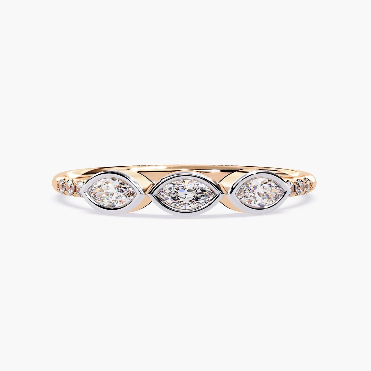 Marquise Wedding Ring, Round Cut Lab Grown Wedding Band,  Minimalist Diamond Ring, 14K Solid Gold, Lab Grown Diamond Ring, 3 stone ring