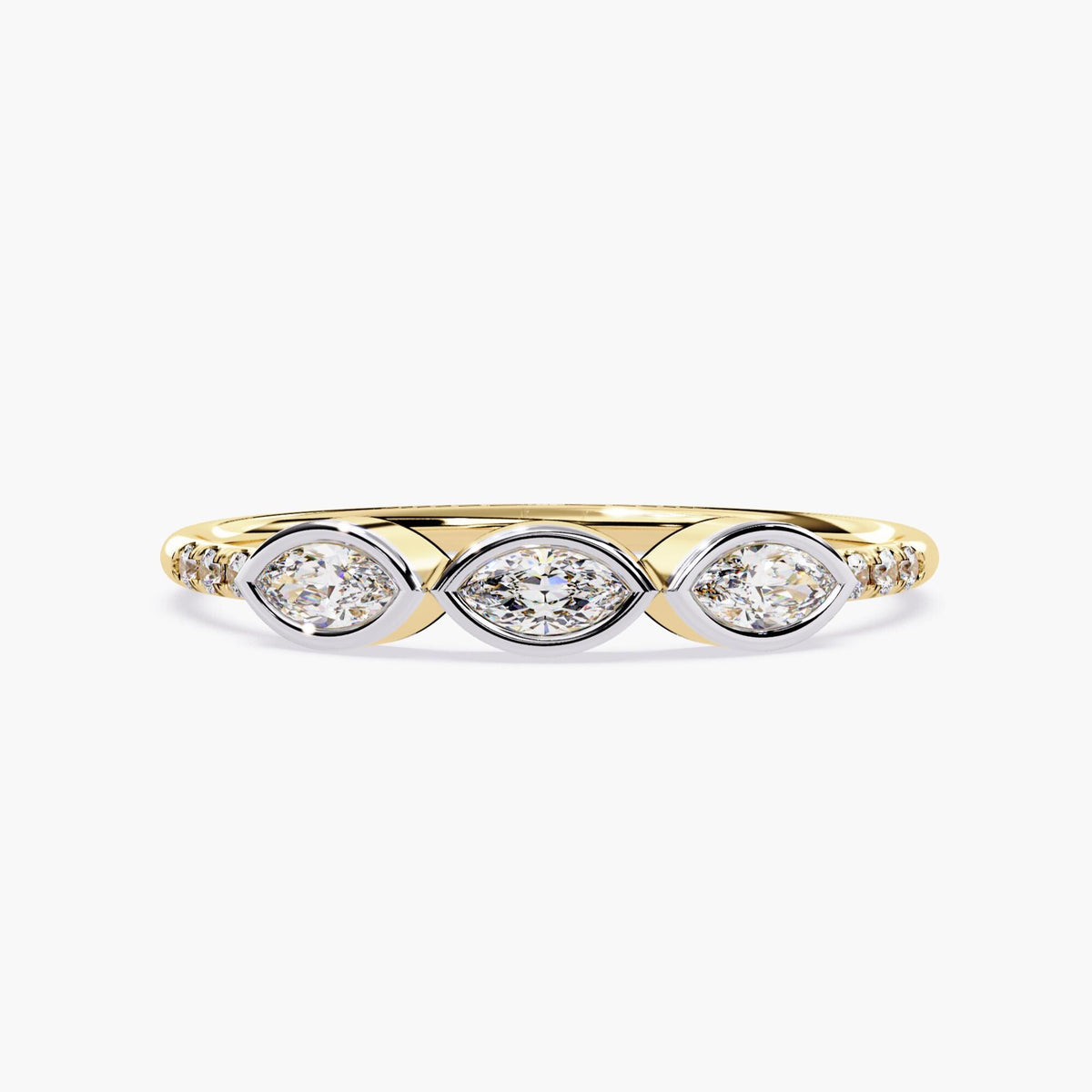 Marquise Wedding Ring, Round Cut Lab Grown Wedding Band,  Minimalist Diamond Ring, 14K Solid Gold, Lab Grown Diamond Ring, 3 stone ring