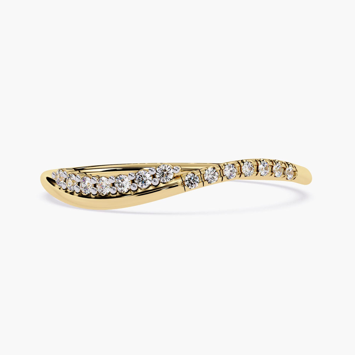 14K Solid Gold Curved Diamond Band, Dainty Wave Wedding Ring, Lab Grown Pave Diamond Ring, Minimalist Stacking Band, Unique Nesting Ring