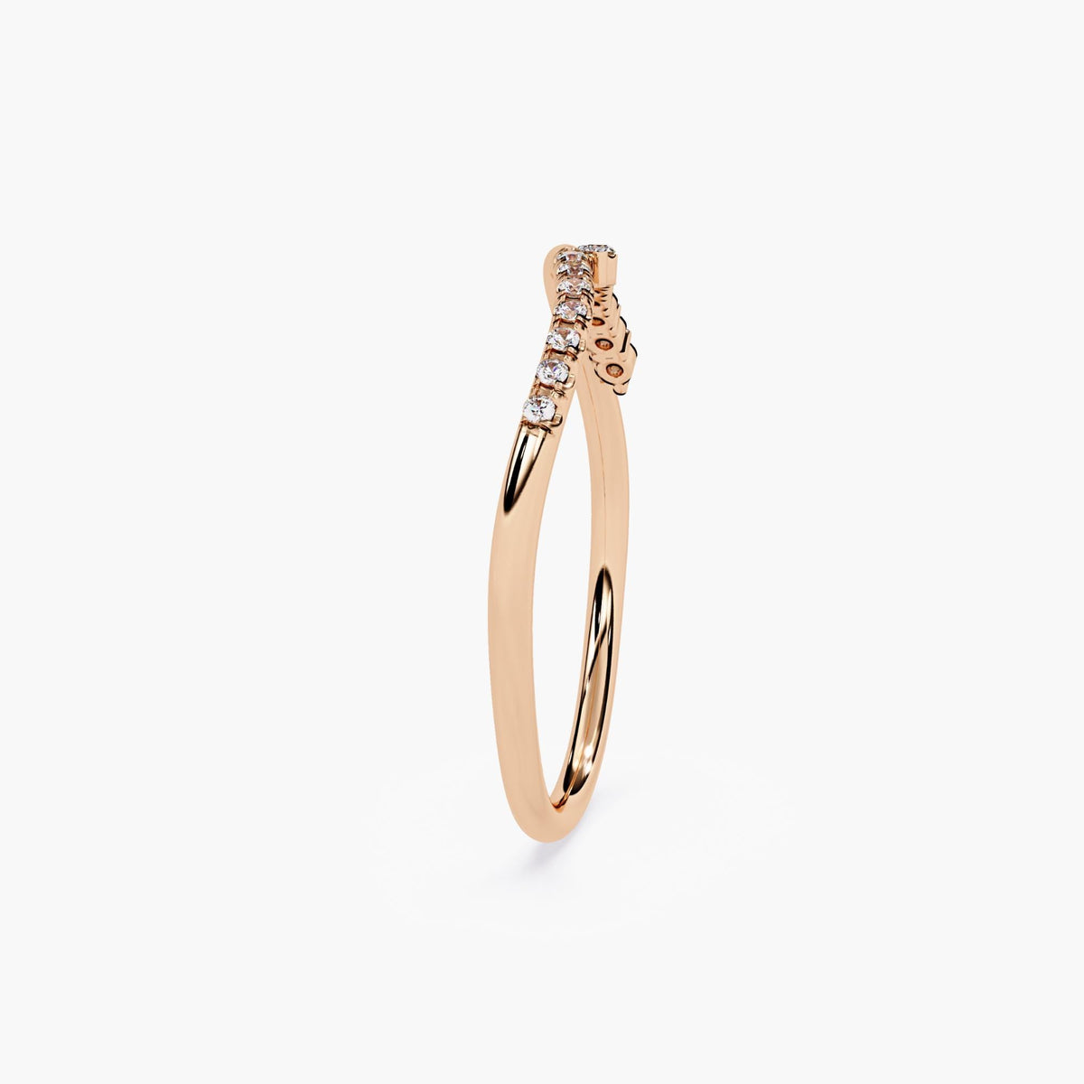 14K Solid Gold Curved Diamond Band, Dainty Wave Wedding Ring, Lab Grown Pave Diamond Ring, Minimalist Stacking Band, Unique Nesting Ring