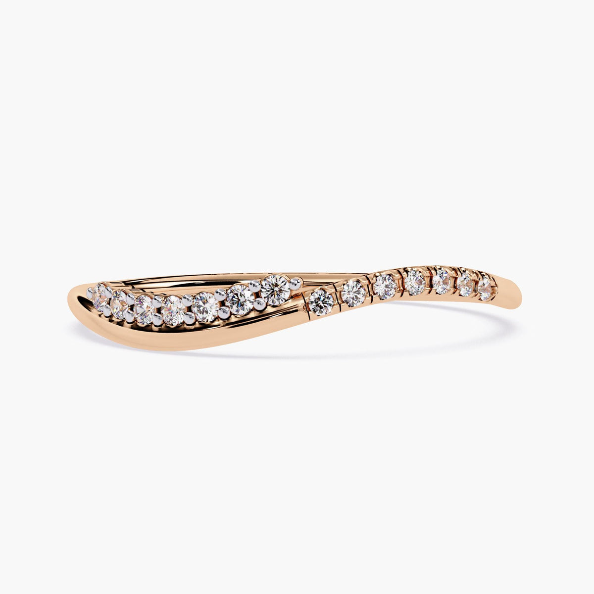 14K Solid Gold Curved Diamond Band, Dainty Wave Wedding Ring, Lab Grown Pave Diamond Ring, Minimalist Stacking Band, Unique Nesting Ring