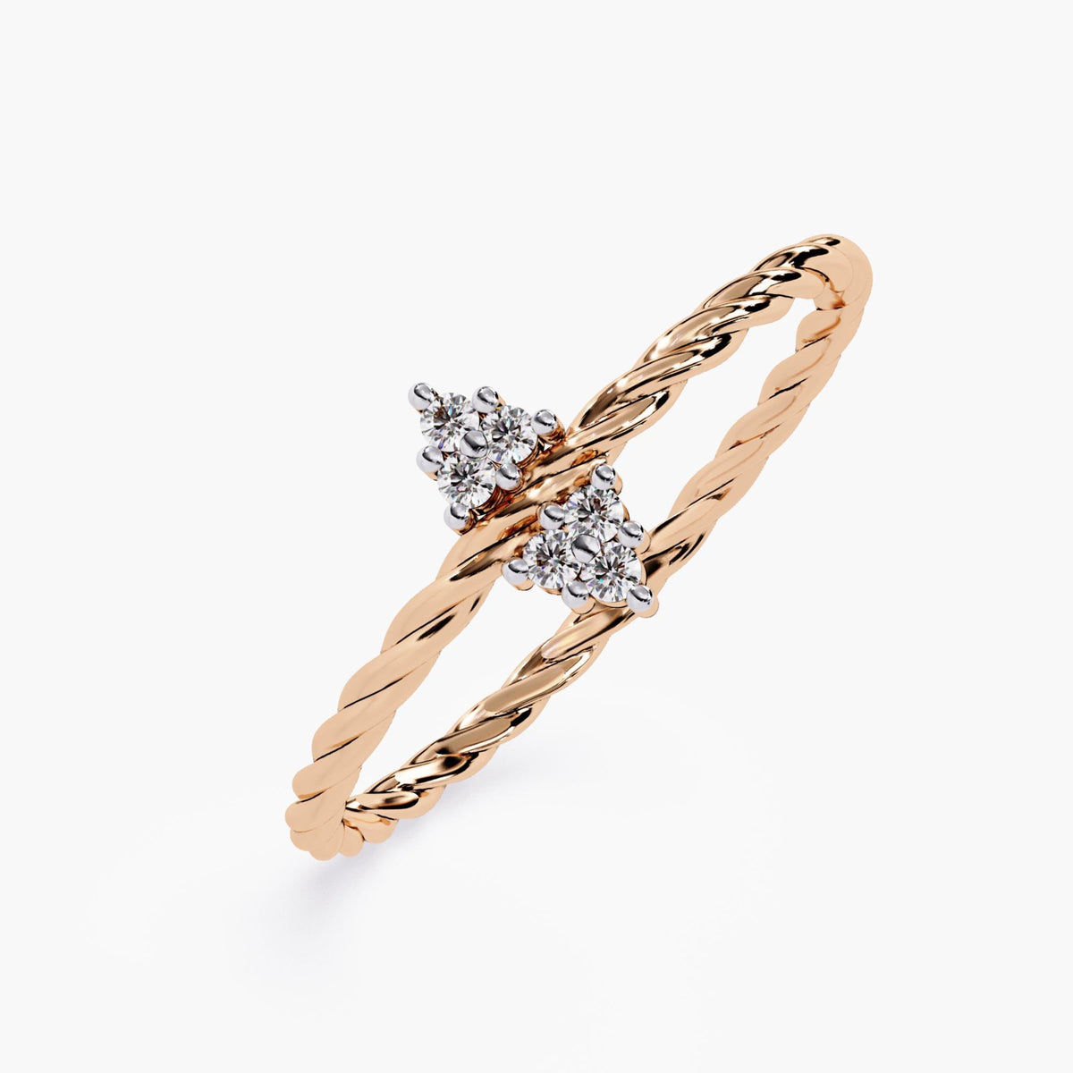 14K Solid Gold Twisted Rope Ring, Dainty Diamond Ring, Lab Grown Diamond Stacking Band, Minimalist Prong Set Ring, Delicate Gold Band