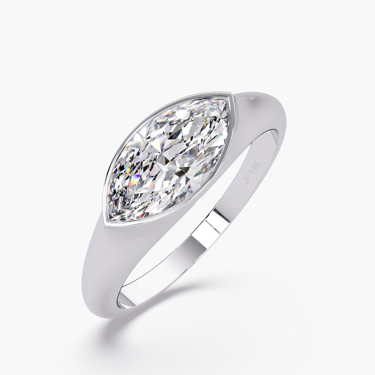Gold Marquise Diamond Signet Ring, 14K Solid Gold Ring, Bezel Set Ring, Solitaire Ring, Promise Ring For Women, Solid Gold Statement Jewelry, Pinky Ring