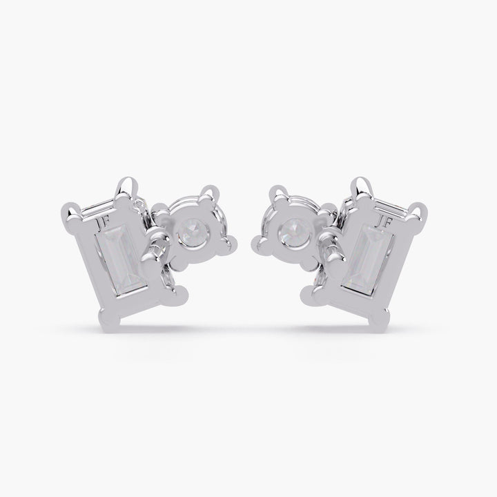 14K Gold Toi Et Moi Lab Diamond Stud Earrings: Emerald & Round Cut