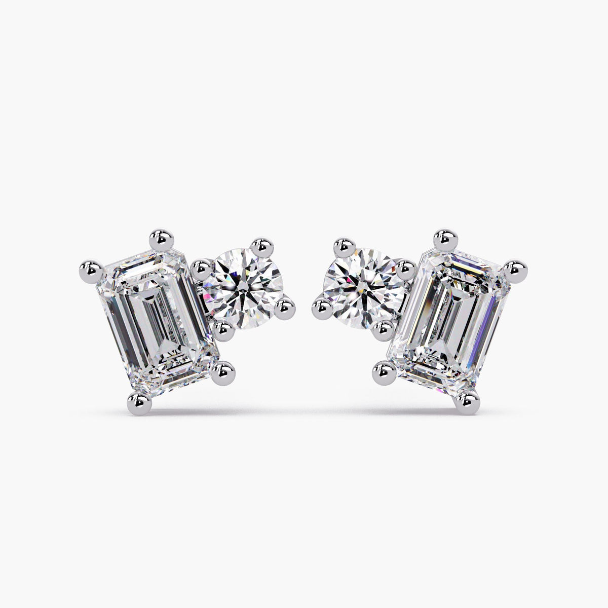 Toi et Moi Lab Grown Diamond Stud Earrings: 14K Gold 1.25 Ct Double Solitaire
