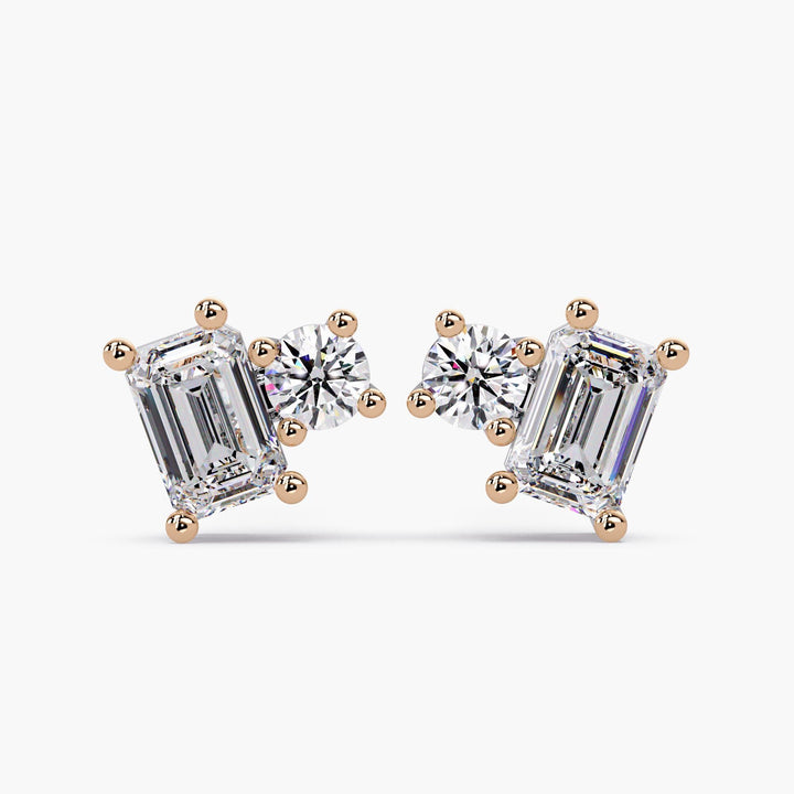 Toi et Moi Lab Grown Diamond Stud Earrings: 14K Gold 1.25 Ct Double Solitaire