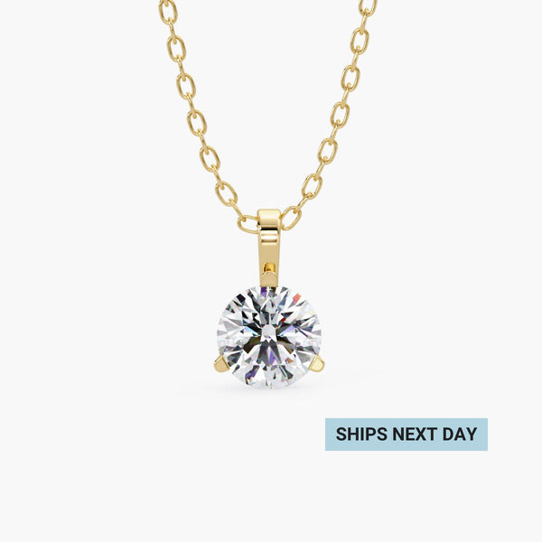 14K Gold Round Lab Grown Diamond Solitaire Necklace, 0.25 CTW - 0.50 CTW, 16-18 Inch