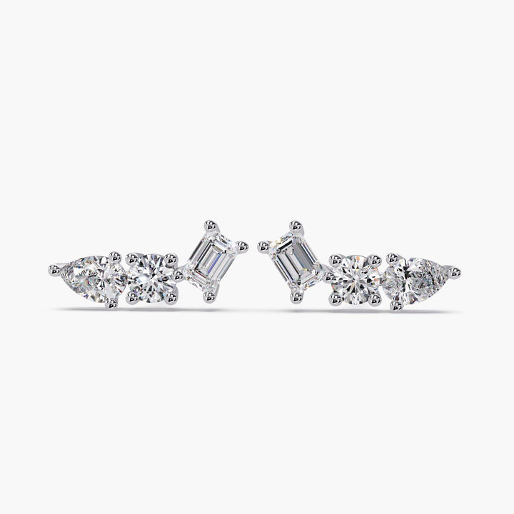 14k Gold Diamond Trio Stud Earrings: 1 Ct Curved Cluster Design