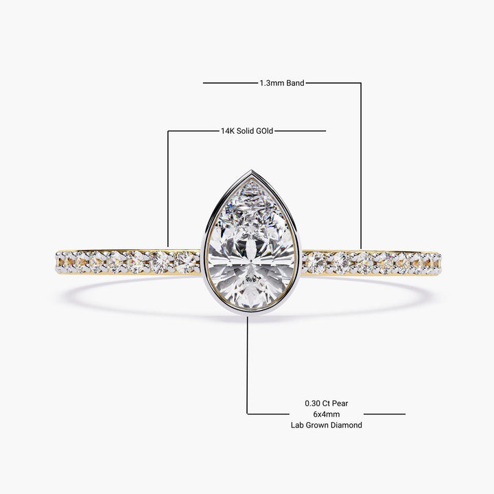 Dainty 14k Gold Pear Diamond Engagement Ring: Bezel Setting, 0.40 CTW